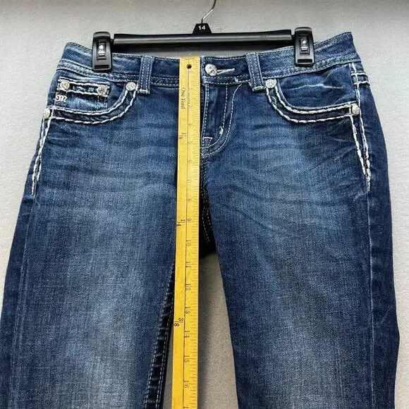 Miss Me Jeans Women's 27x31 (4) Blue Easy Boot Embellished Fleur de Lis Blingy - Picture 13 of 15